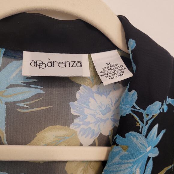 Apparenza 2 Piece Floral Top Set Tank & Sheer Layer Blouse XL Black Blue - Picture 2 of 9